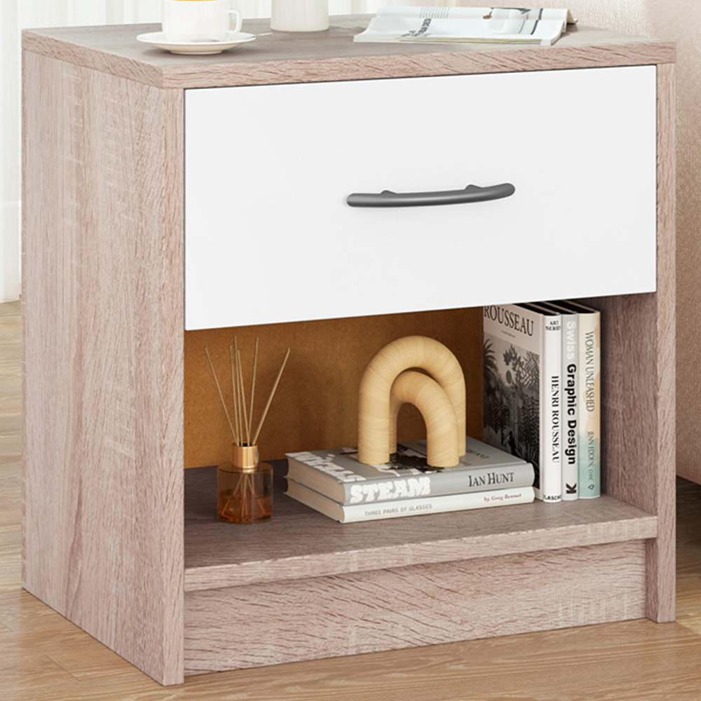 Costway Single Drawer Single Shelf Natural and White Nightstand Image 1
