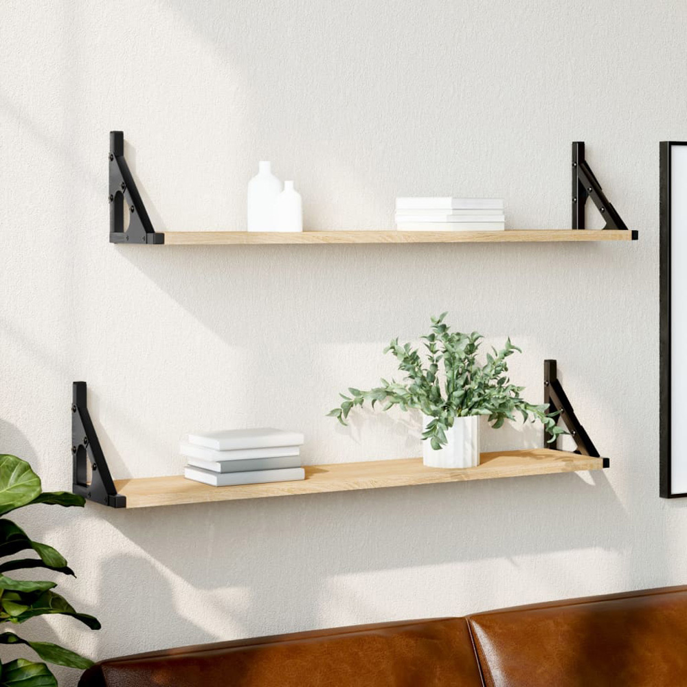 vidaXL 80cm Set of 2 Sonoma Oak Floating Wall Shelf Image 2
