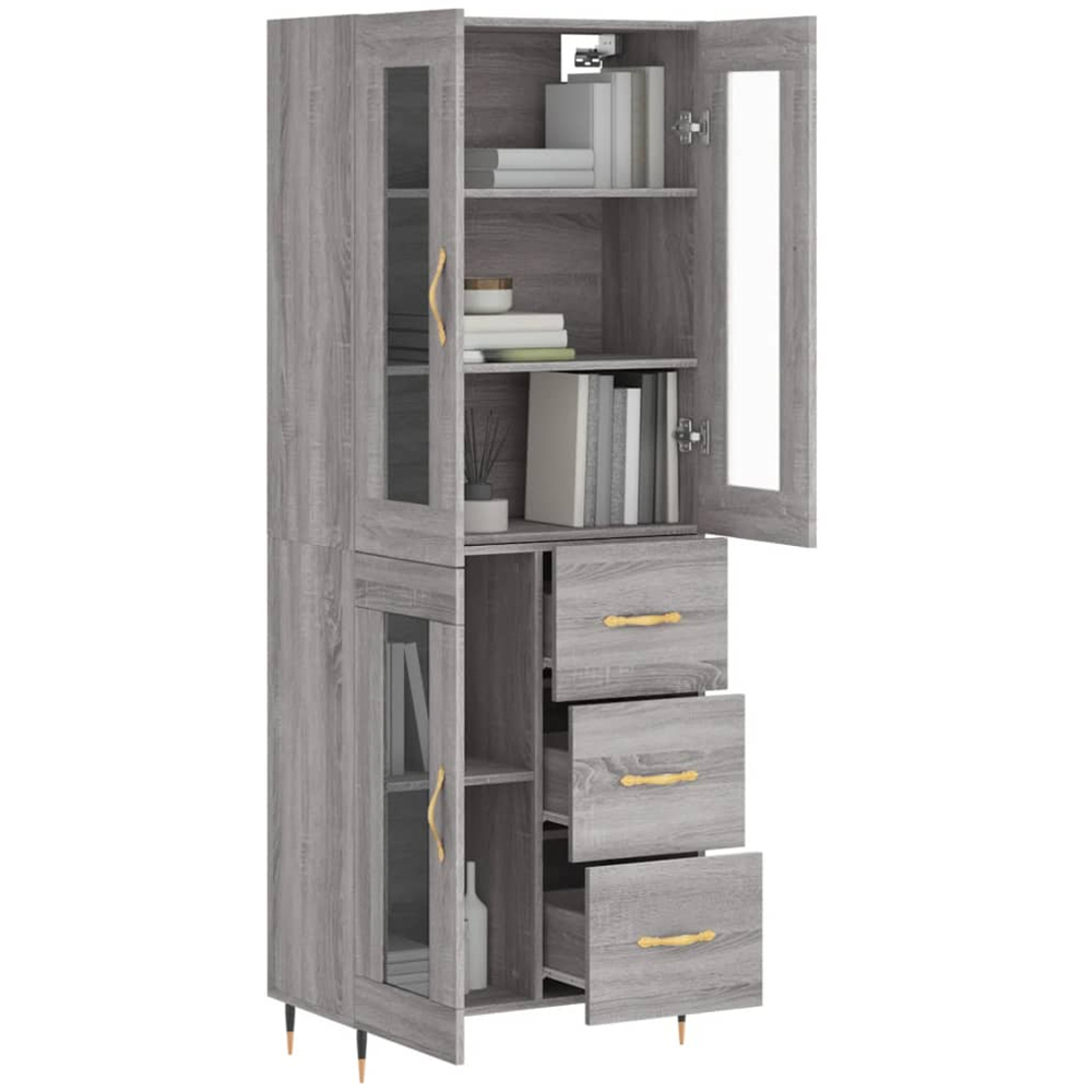 vidaXL 3 Glass Door 3 Drawer Grey Sonoma Highboard Image 3