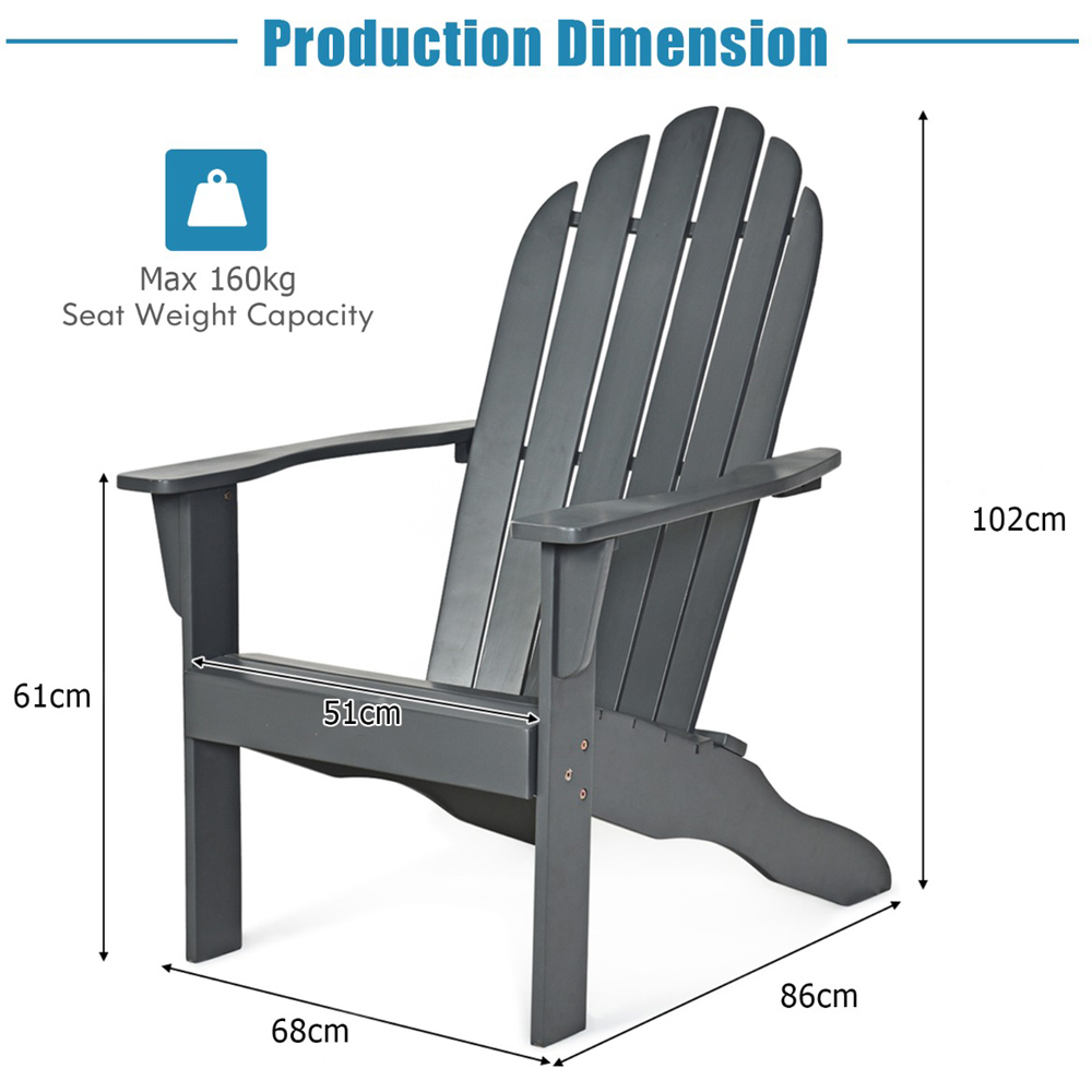 Costway Grey Slatted Acacia Wood Adirondack Lounge Chair Image 8