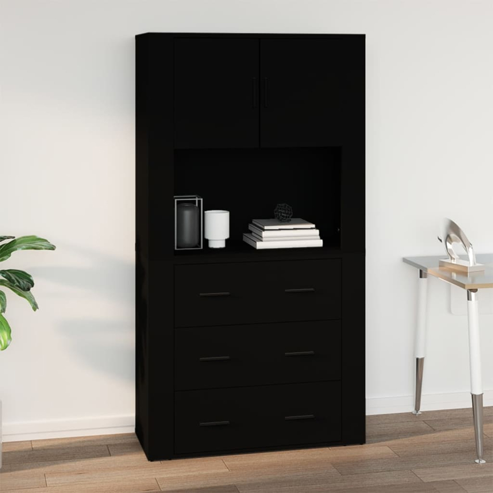 vidaXL 2 Door Single Open Shelf Black Wall Mounted Cabinet Image 7