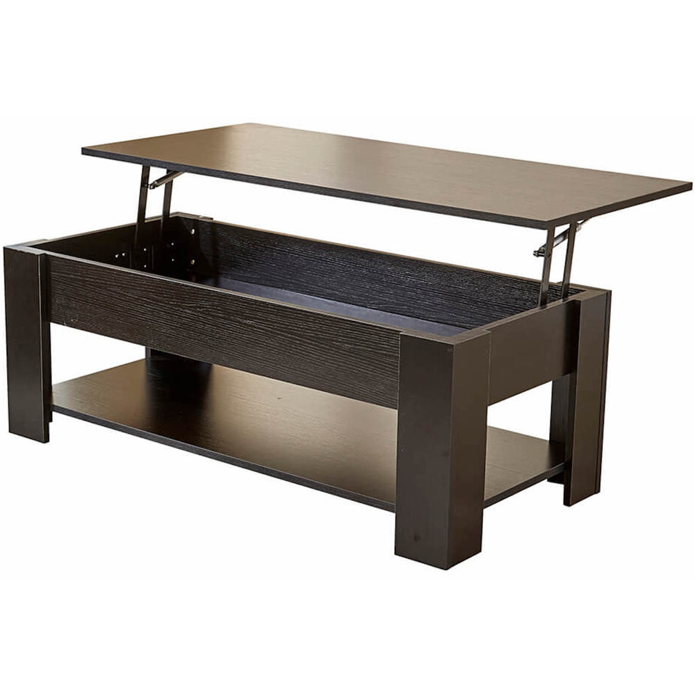 Home Source Orlando Single Shelf Black Lift Up Storage Coffee Table Image 3