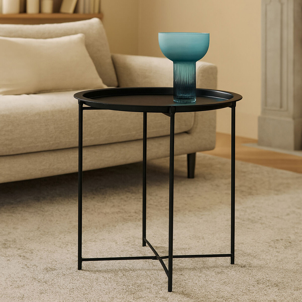Premier Housewares Black Grey Metal Round Side Table Image 3