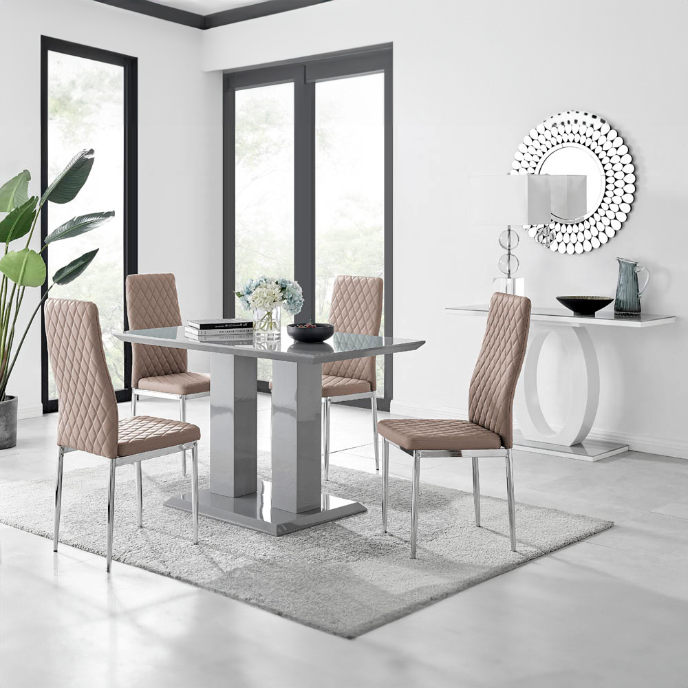 Furniturebox Molini Valera 4 Seater Dining Set Grey Gloss Cappuccino and Chrome Image 8