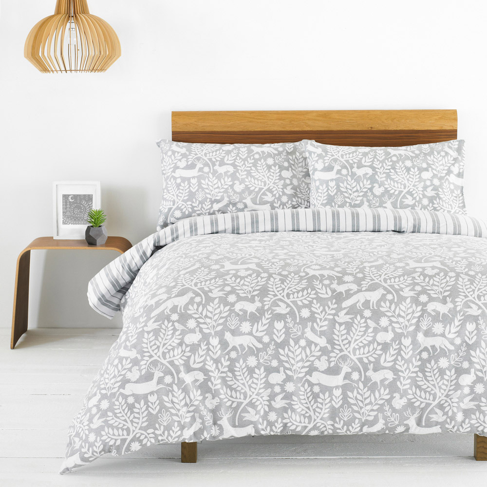 furn. Skandi Woodland Single Grey Brushed Cotton Duvet Set Image 1