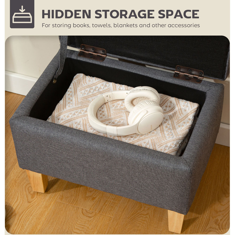 HOMCOM Charcoal Grey Linen Fabric Ottoman Storage Box Image 8