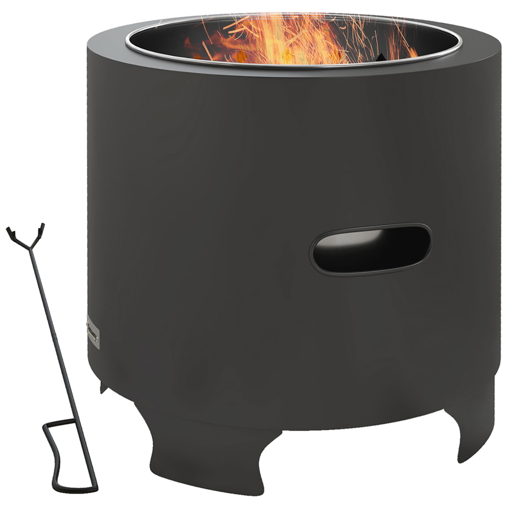 Outsunny Black Round Metal Bonfire Stove with Poker Fire Pit Image 1