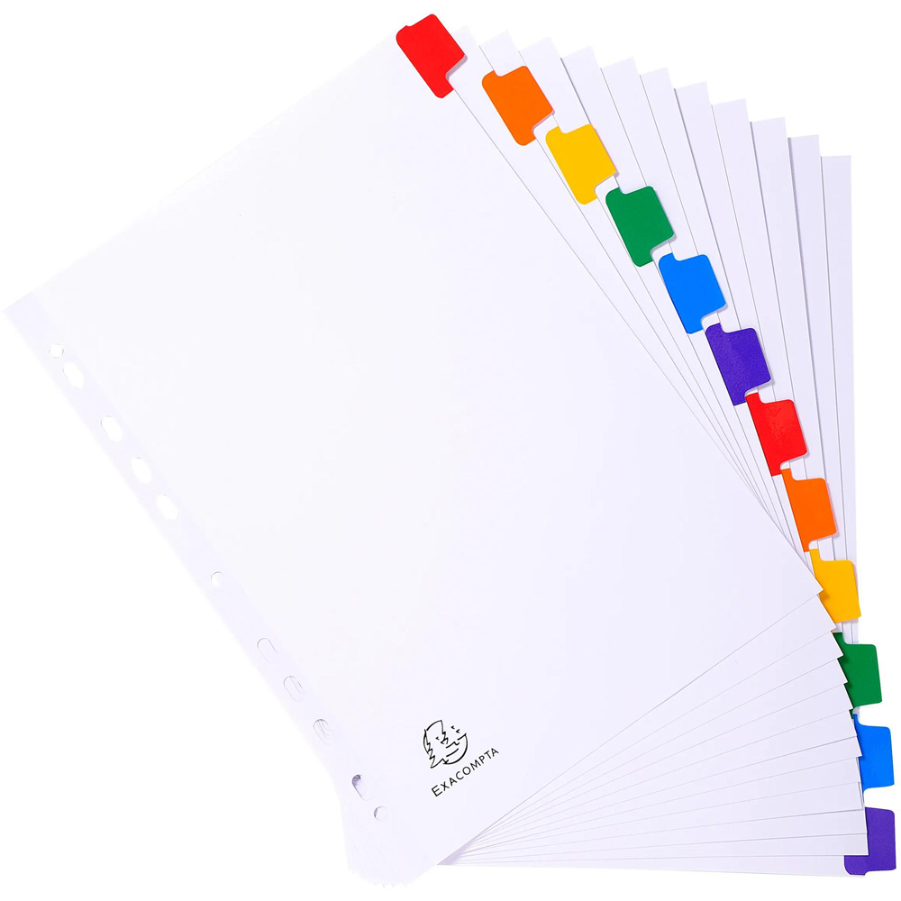Exacompta A4 Maxi 12 Section White Divider with Multicolour Tabs 20 Pack Image 2