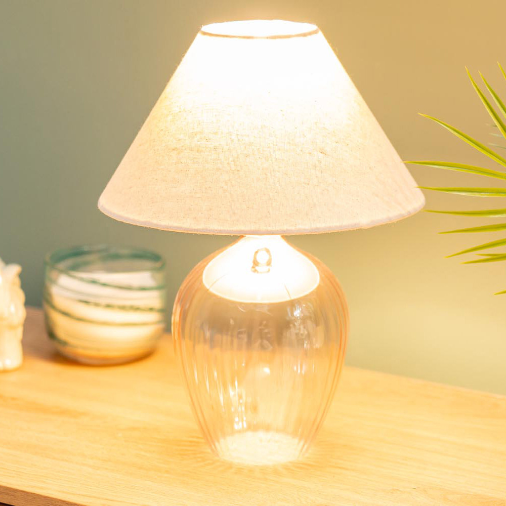 ValueLights Olivet Pink and Natural Taper Shade Glass LED Table Lamp Image 3