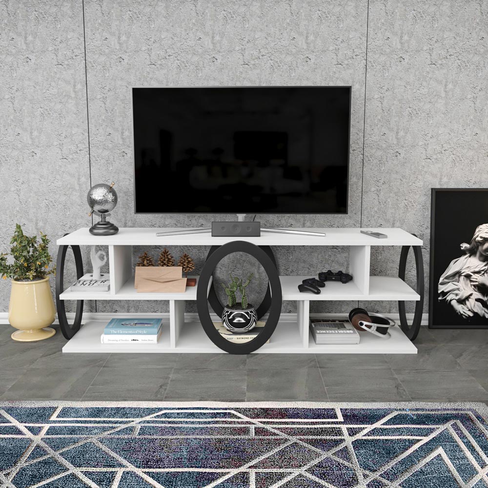 Decorotika Fale 7 Shelf White and Black Modern TV Unit Image 5