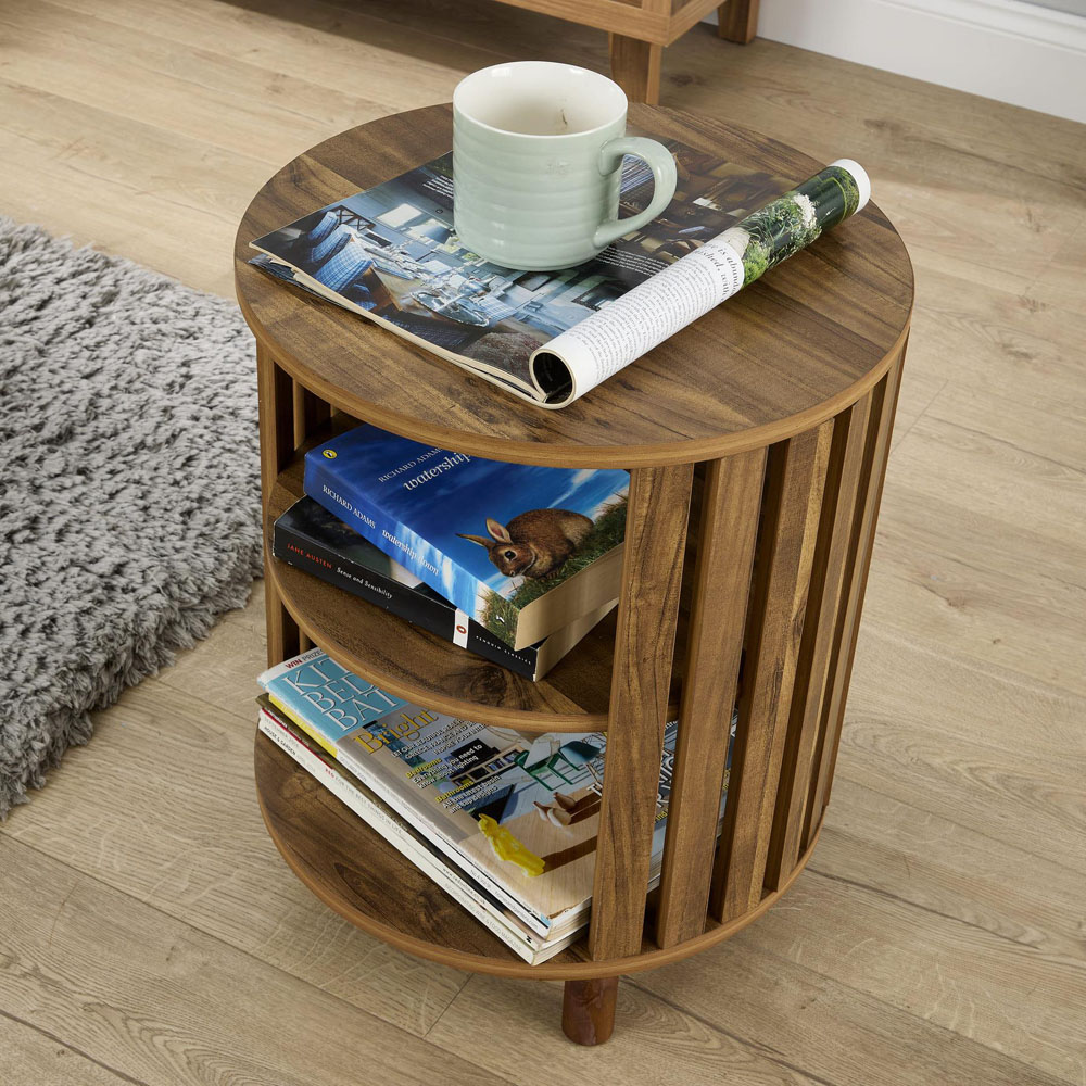 Home Source Luna 2 Shelf Oak Round Side Table with Solid Wood Legs Image 6