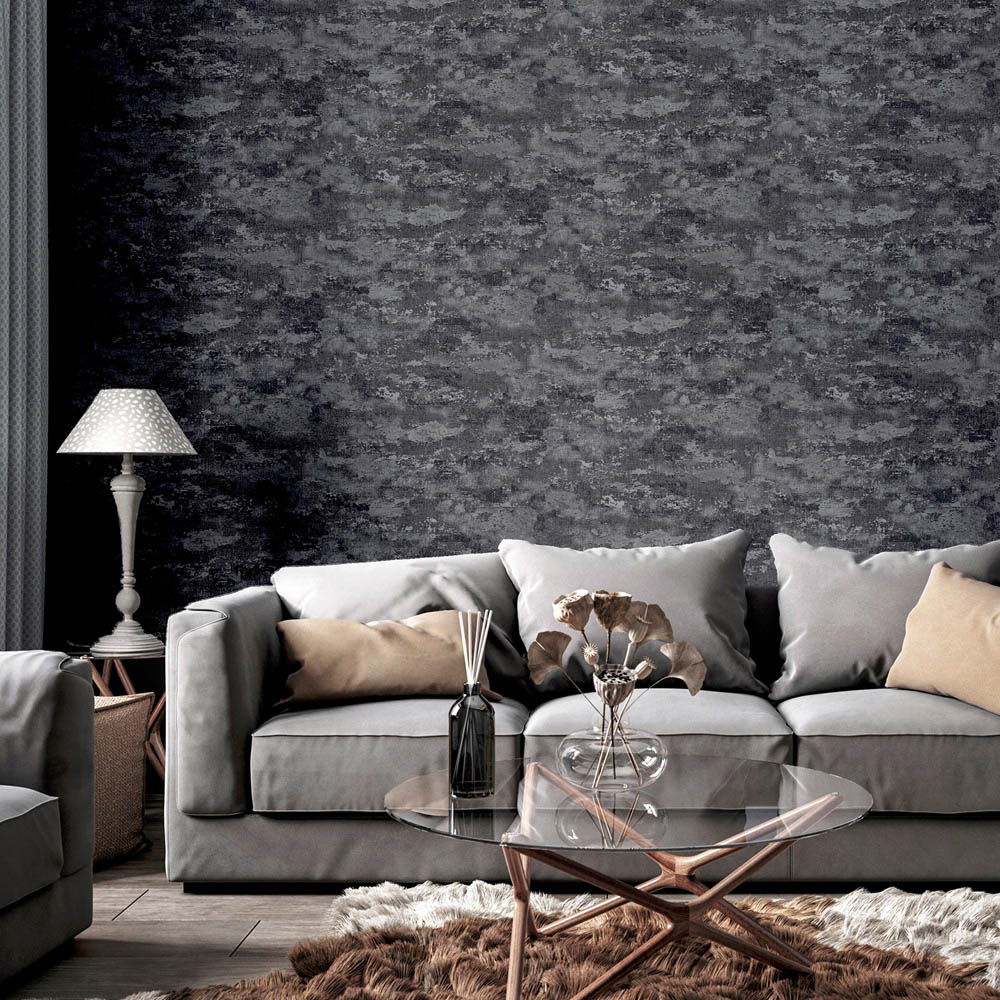 Arthouse Patina Charcoal Grey and Silver Wallpaper Image 5