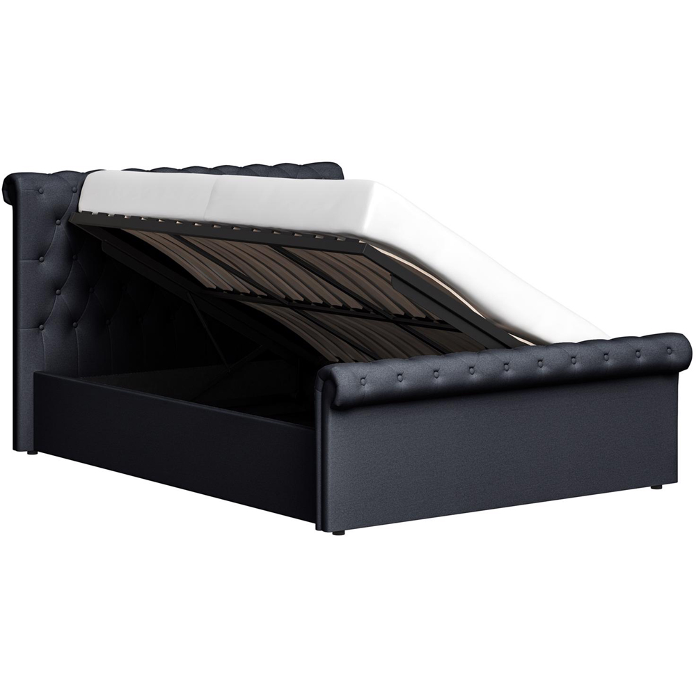 FWStyle Abbey Double Black Charcoal Side Lift Ottoman Bed Frame with Scroll Buttoned Headboard Image 5