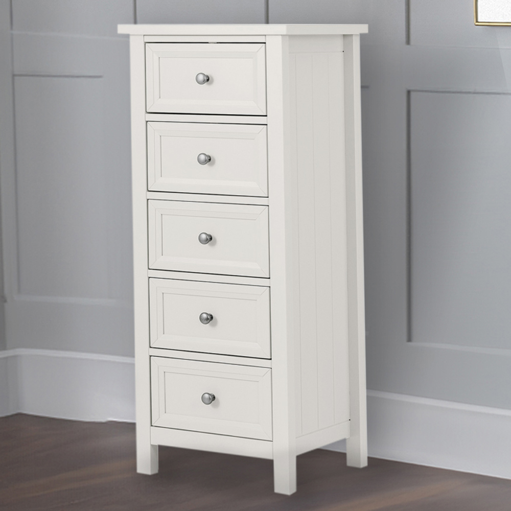Julian Bowen Maine 5 Drawer Surf White Tall Chest of Drawers Image 1