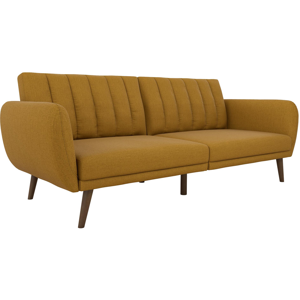 Novogratz Brittany 3 Seater Mustard Linen Sofa Bed with Wooden Legs Image 2
