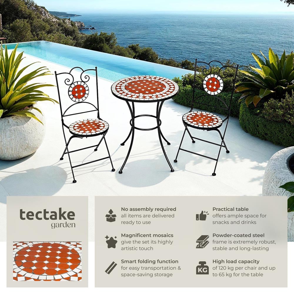 tectake 2 Seater Mosaic Patio Bistro Set Image 6