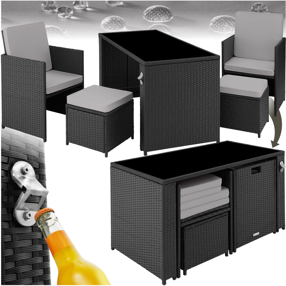 tectake Palermo 4 Seater Black and Grey Garden Table Set Image 2