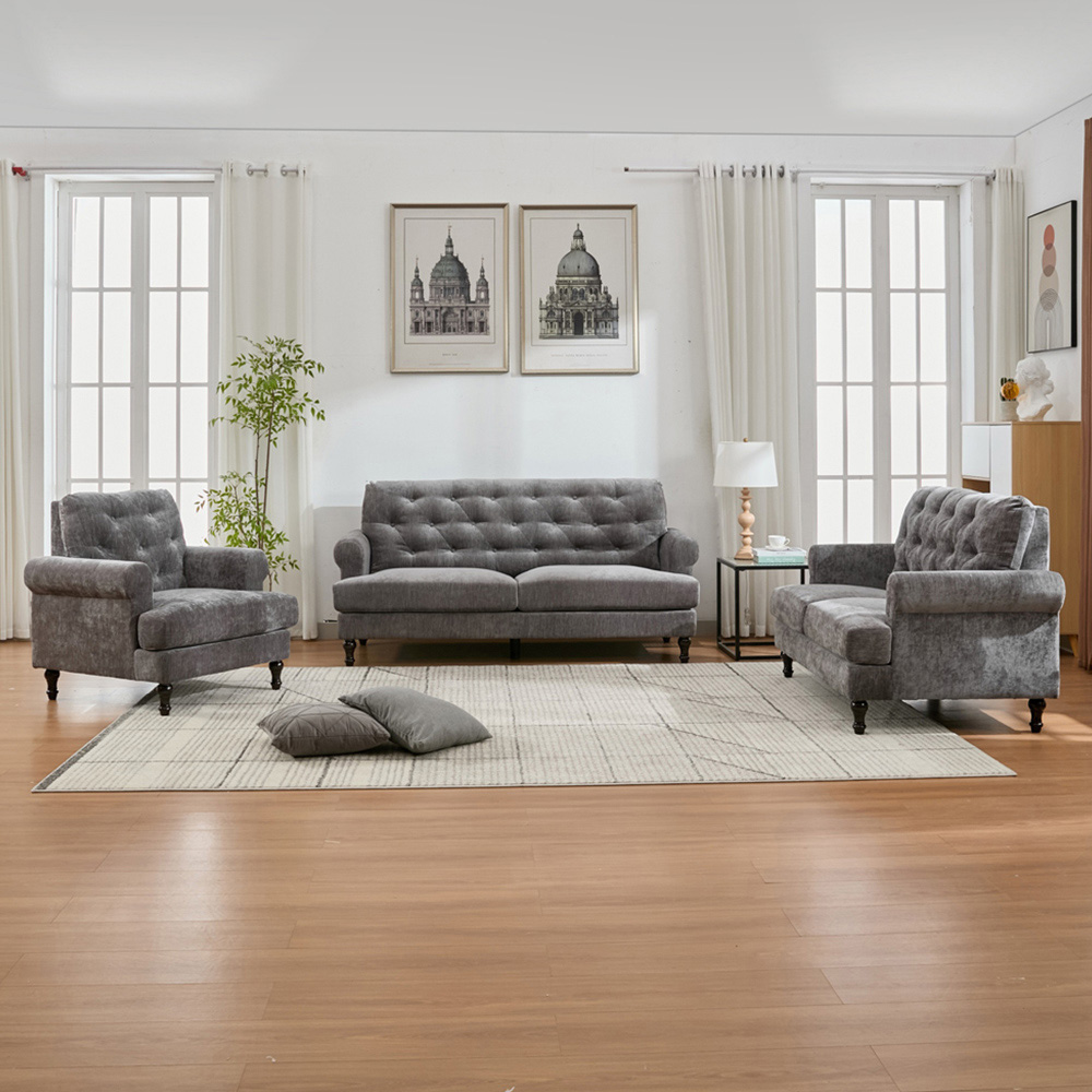 Furniture One 6 Seater Grey Mid Century Sofa Set Image 1