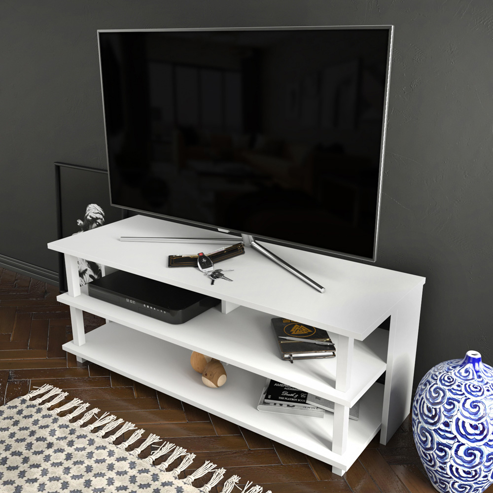 Decorotika Pueblo 4 Open Shelf White Wide TV Unit Image 5