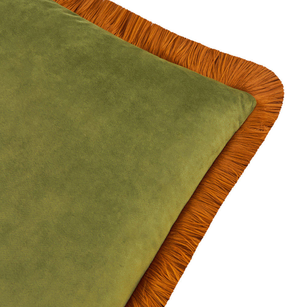Furn Halo Fringed Olive and Ginger Velvet Cushion 50 x 50cm Image 2