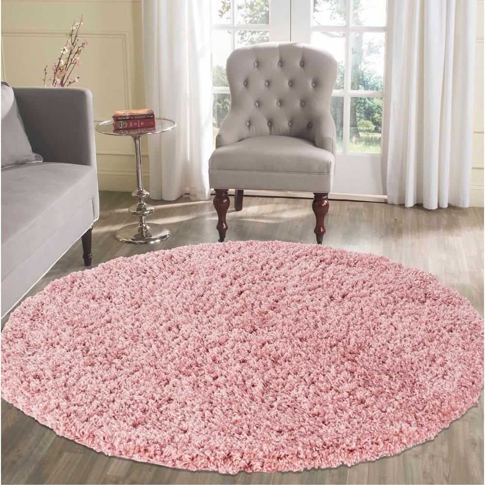 Desire Rugs Oxford Baby Pink Plain Round Shaggy Rug 120 x 120cm Image 2
