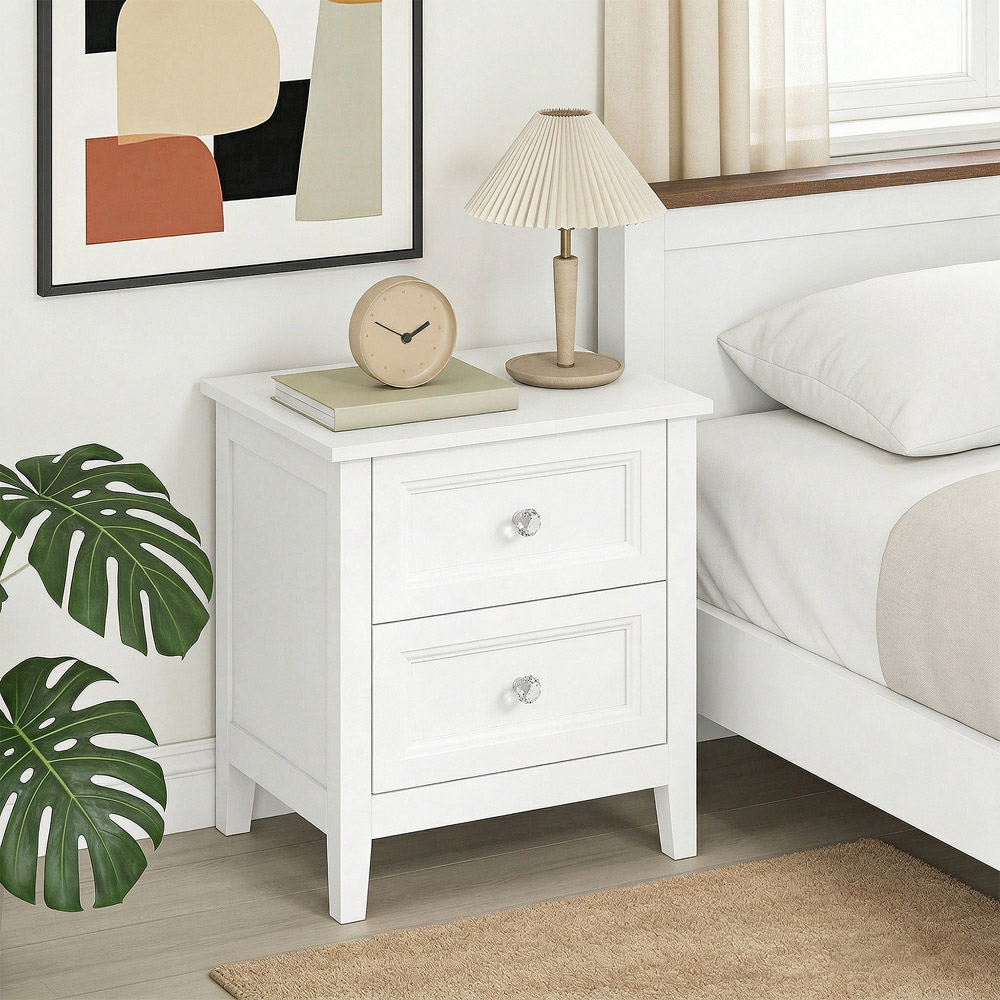 HOMCOM 2 Drawer White Nightstand Image 3