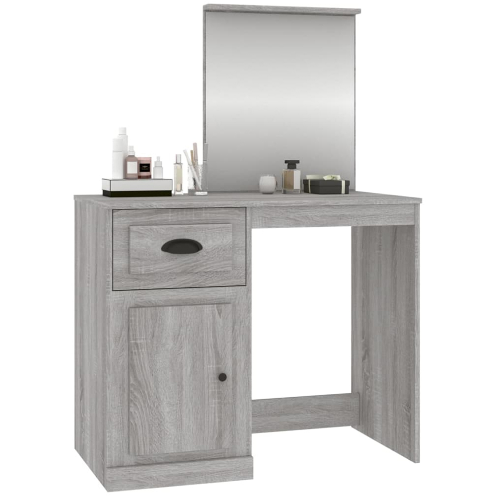 vidaXL Single Door Single Drawer Grey Sonoma Dressing Table with Mirror Image 4