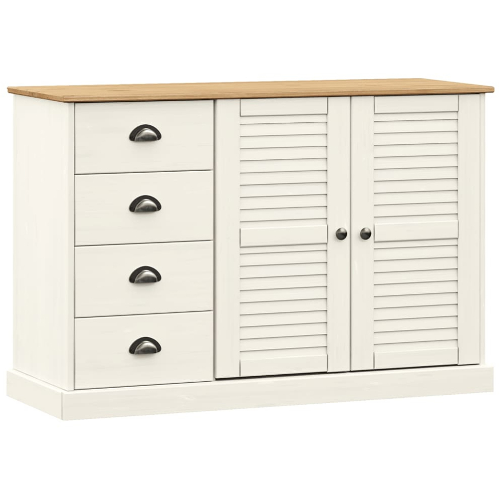 vidaXL Vigo 2 Door 4 Drawer White Solid Pine Wood Sideboard Image 2