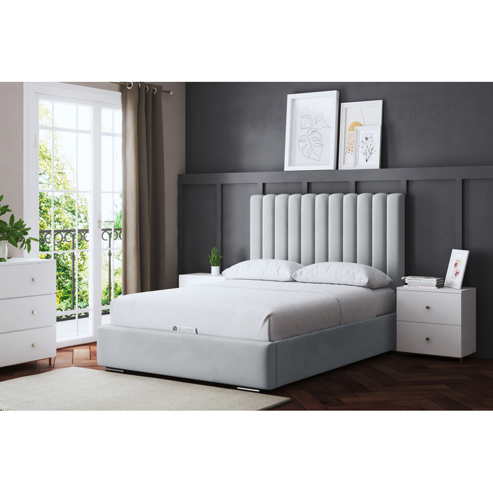DS Living Evangeline Small Double Silver Upholstered Ottoman Bed with Headboard Image 6