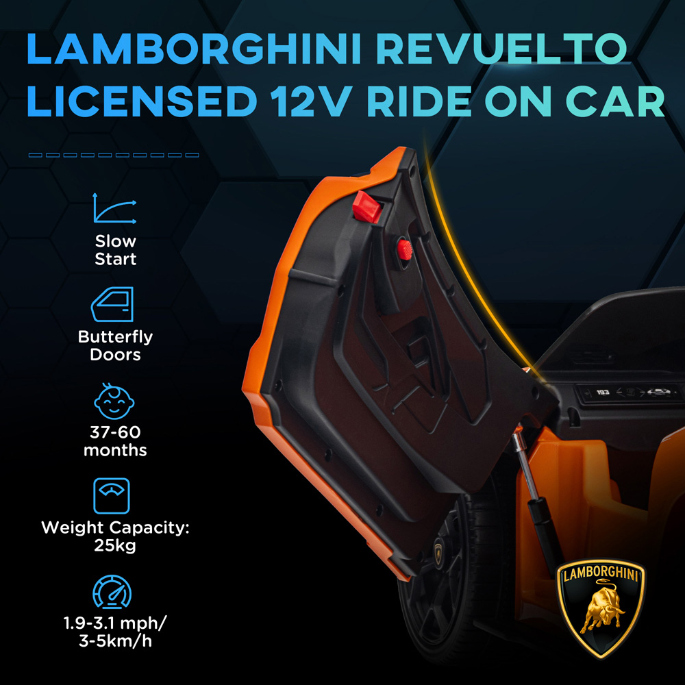 Tommy Toys Orange Licensed Lamborghini Revuelto Kids Ride on Car with Suspension Image 4
