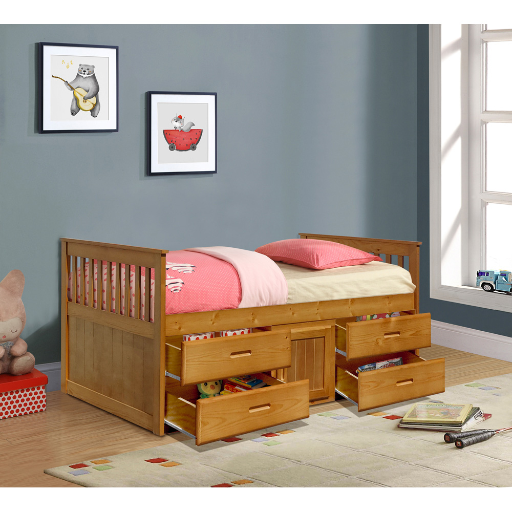 Comfy Living Single Captains Cabin Style Caramel Wooden Bed with Storage Image 3