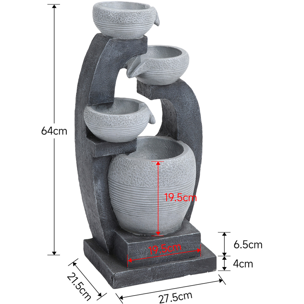 Living and Home 4 Tier Bowl Shaped Rockery Resin Solar Powered LED Water Feature Image 6