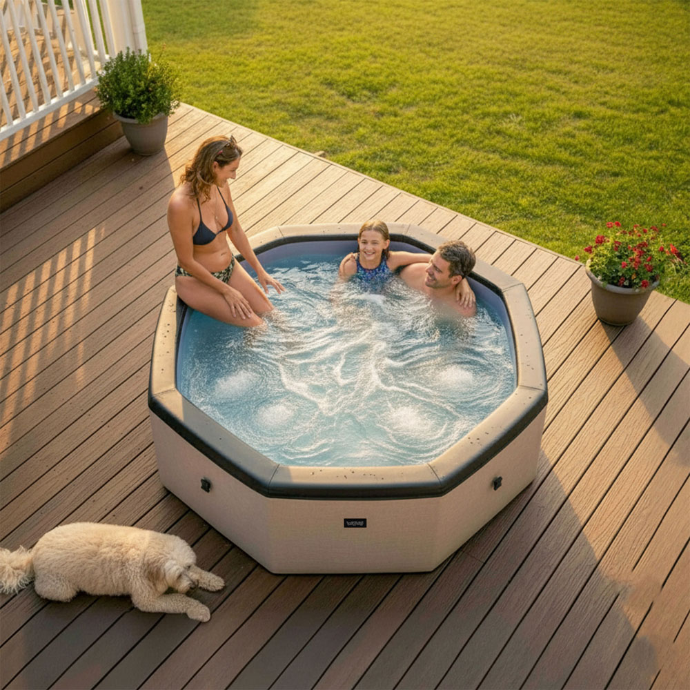 Wave Como 6 Person Octagon Pebble Rattan Hot Tub Spa Image 4