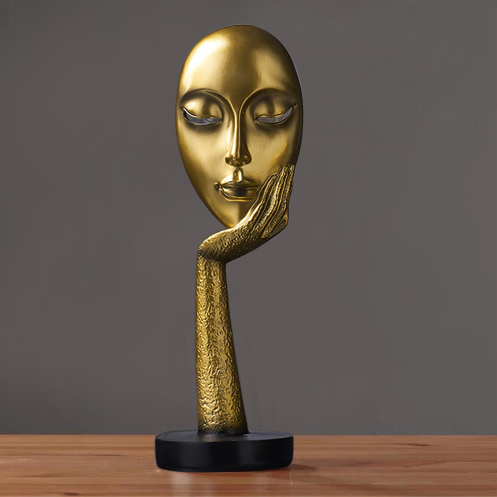 Living and Home Abstract Gold Resin Woman Face Statue 37cm Image 2