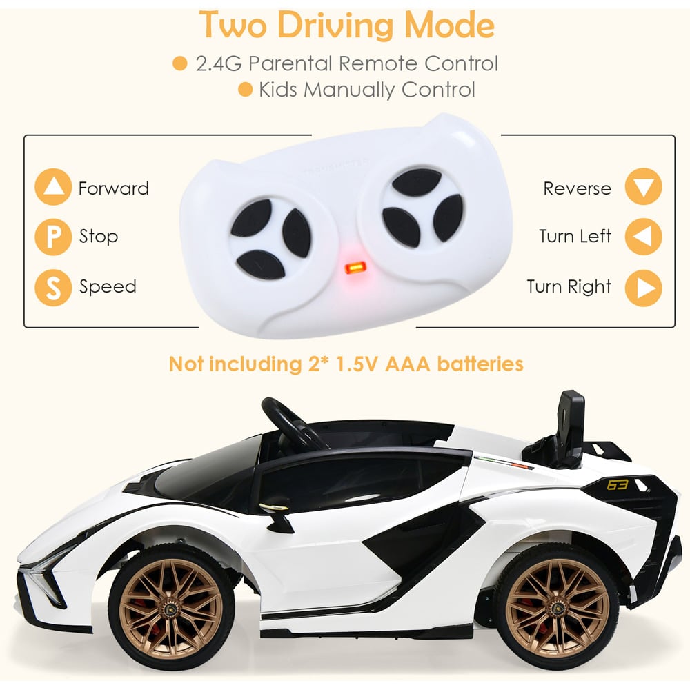 Costway Kids White Electric Ride On Car with Remote Control and LED Lights 12V Image 7