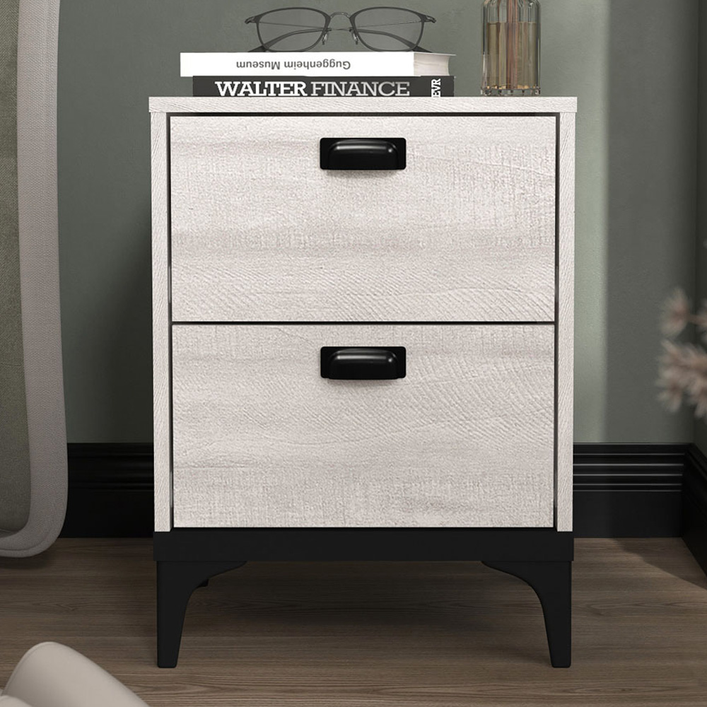 GFW Truro 2 Drawer Grey Wood Effect Bedside Table Image 1