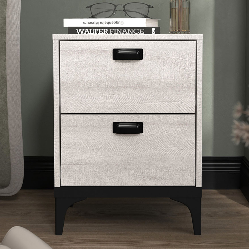 GFW Truro 2 Drawer Grey Wood Effect Bedside Table Wilko