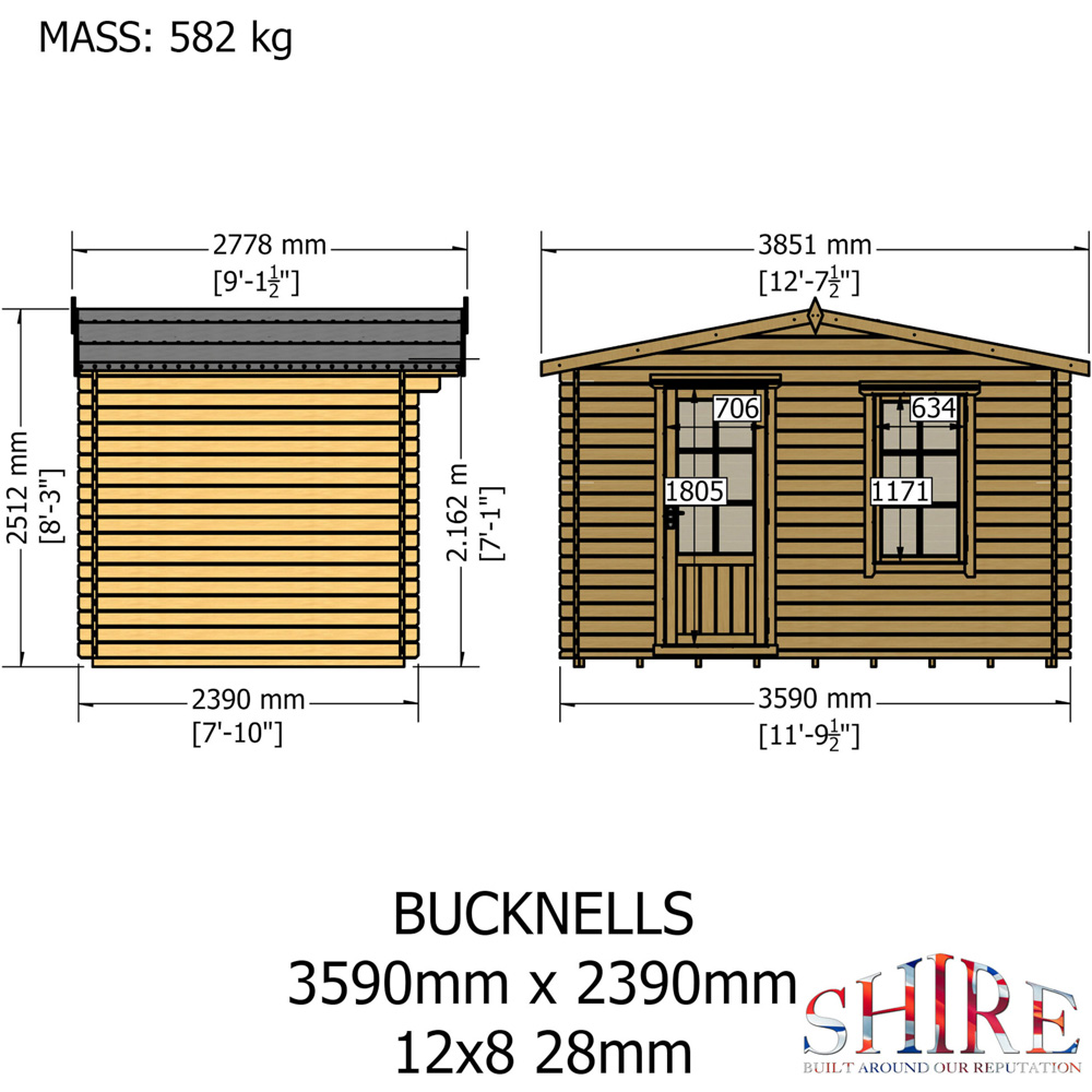Shire Bucknells 12 x 8ft Pressure Treated Log Cabin Image 8