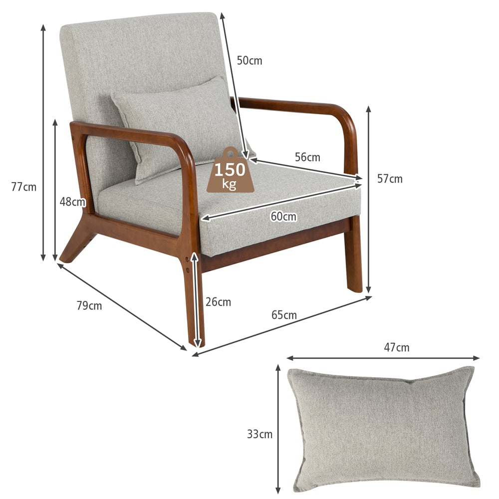 Costway Grey Accent Chair with Lumbar Pillow Image 9