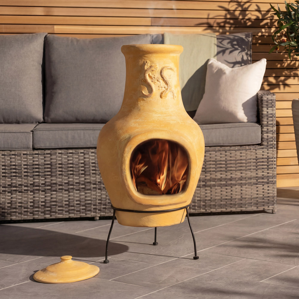 Charles Bentley Snug Malaga Lizard Design Large Natural Clay Chiminea Image 6