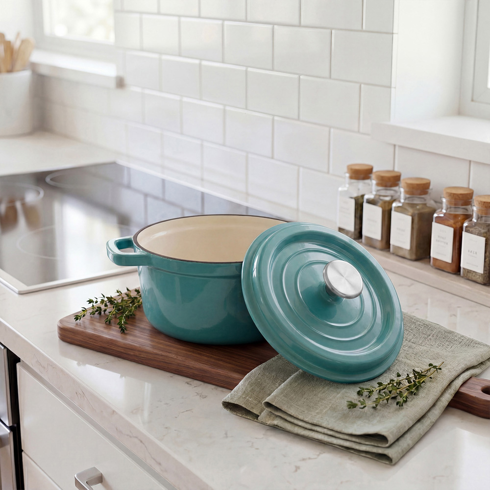 Living and Home 2L Emerald Green Enamelled Cast Iron Dutch Oven Image 2