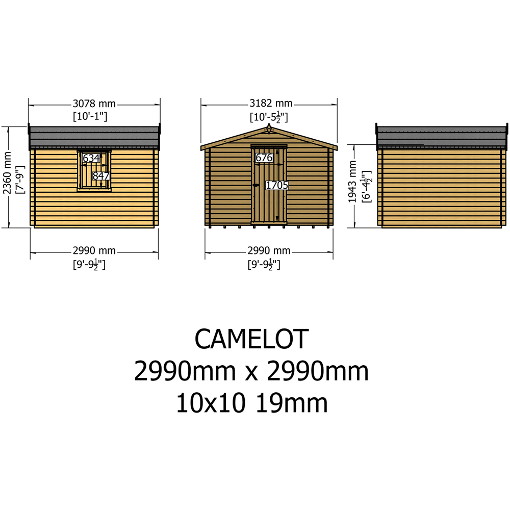 Shire Camelot 10 x 10ft Pressure Treated Wooden Log Cabin Image 9