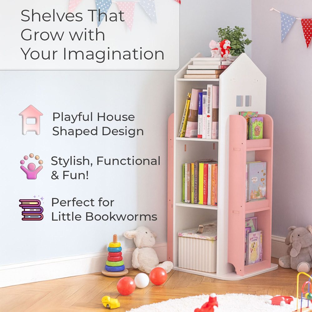 Neo Pink House Shaped Rotating Kid's Freestanding Bookshelf Image 9