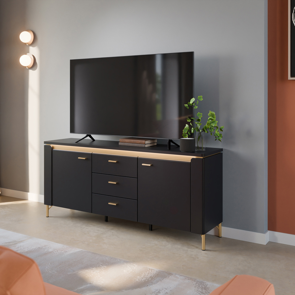 Furniture To Go Genoa 2 Door 3 Drawer Black TV Cabinet Image 6