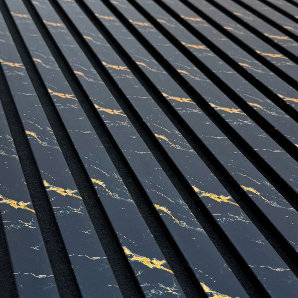 Britwall Black and Gold Marble Design Linear Acoustic Wall Panel 2400 x 600 x 21mm 2 Pack Image 4