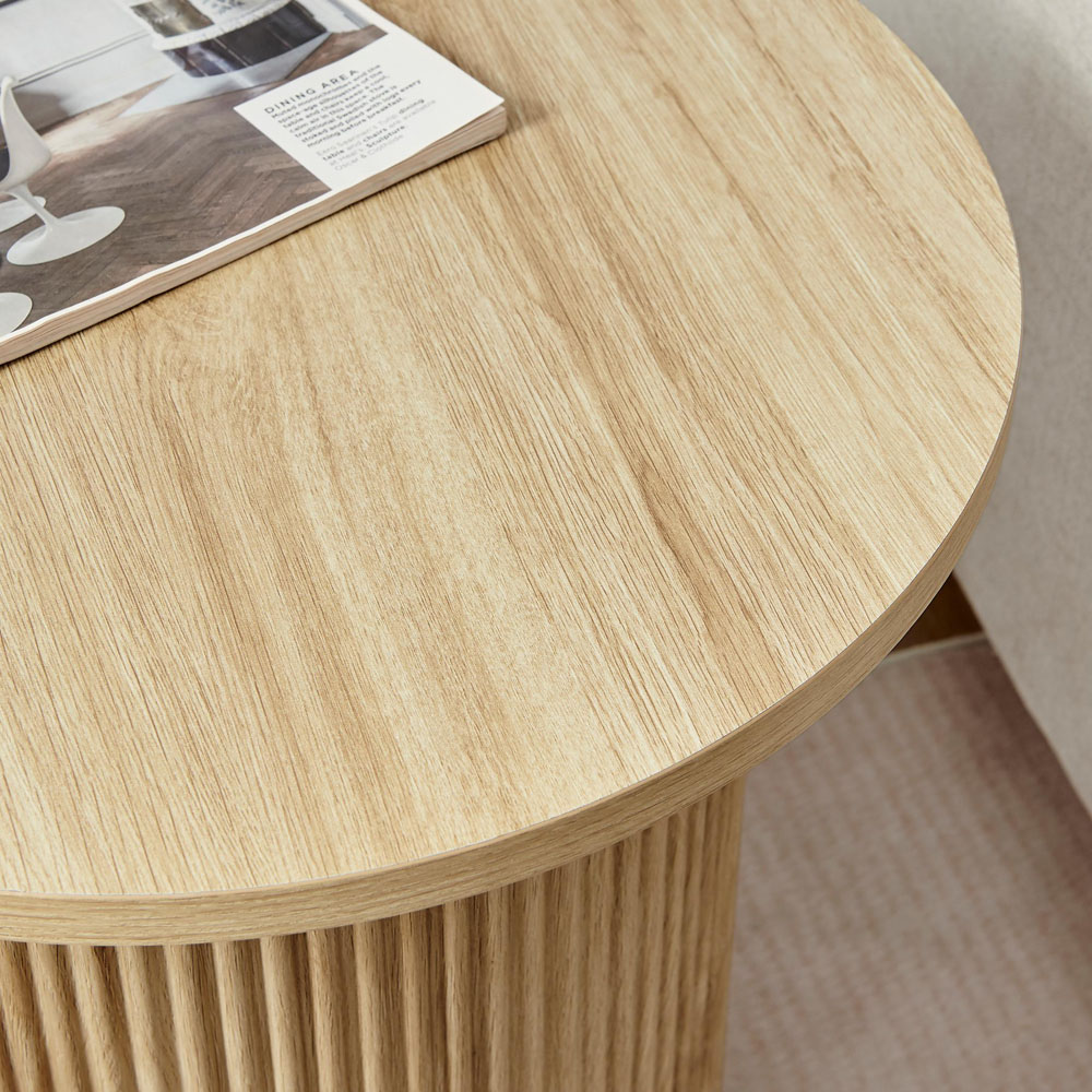 Furniturebox Penfold Oak Effect Round Wood Pedestal Side Table Image 4