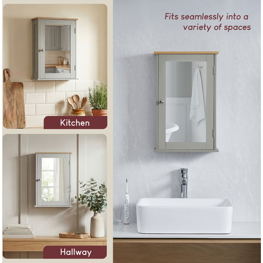 BATH VIDA Priano Grey Single Door Mirror Bathroom Cabinet Image 6