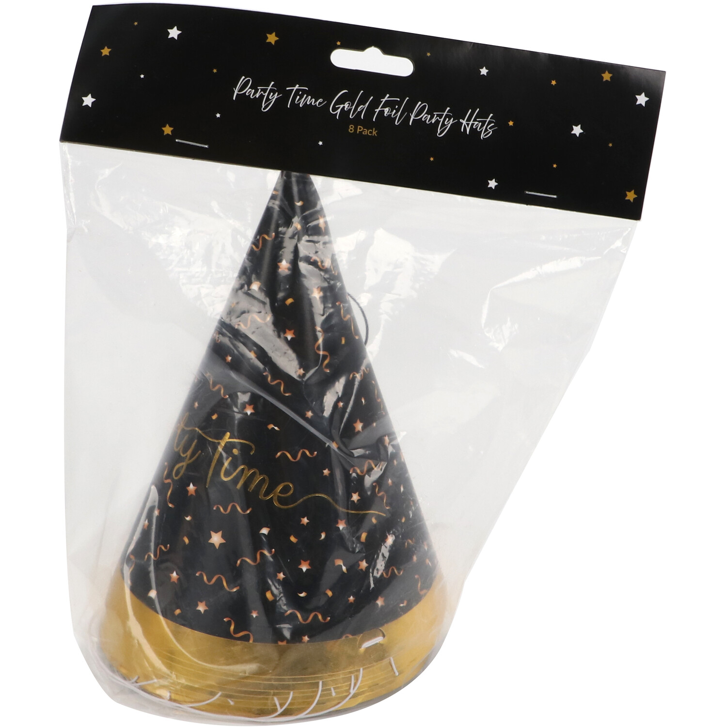 Pack of 8 Party Time Gold Foil Party Hats - Gold Image