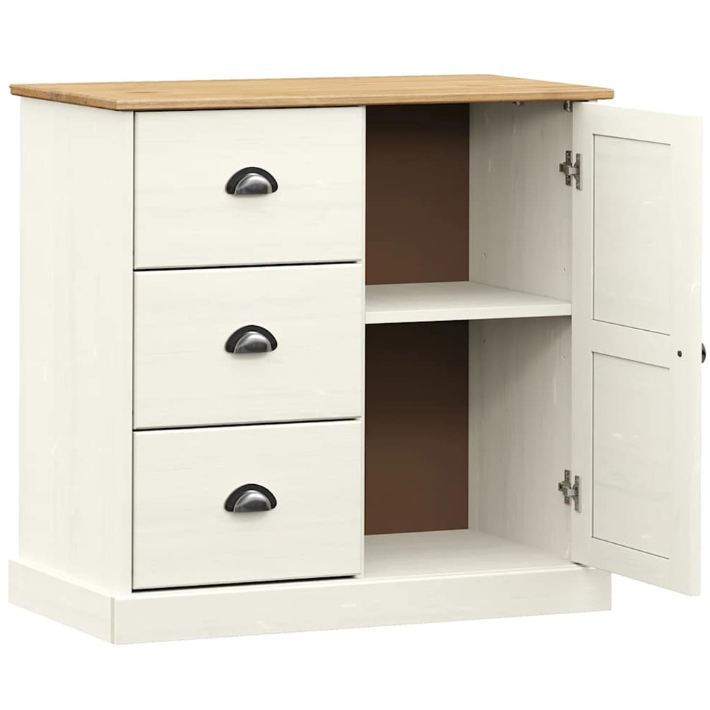 vidaXL Single Door 3 Drawer White Solid Pine Wood Sideboard Image 4