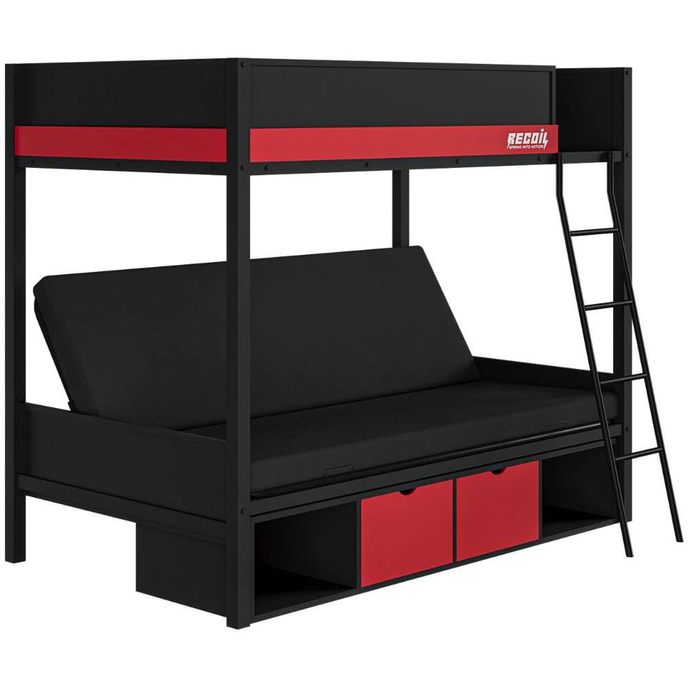 Flair Nova Black and Red Storage Gaming Metal Bunk Bed with Futon Image 2